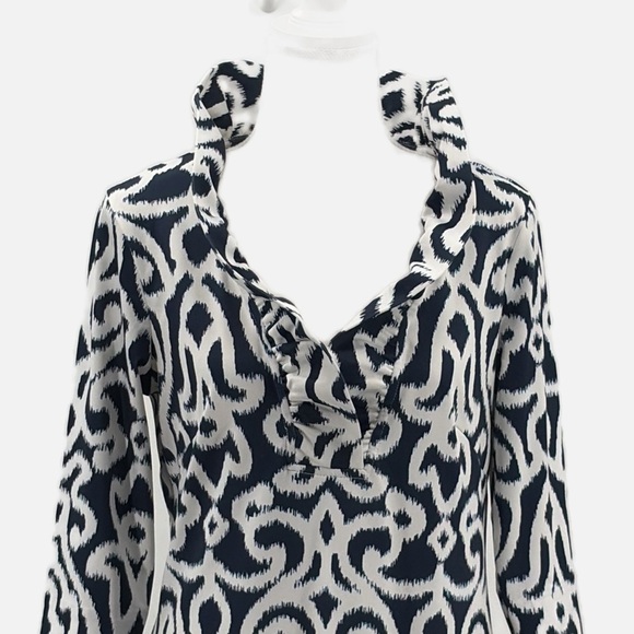 Gretchen Scott Ruffneck 3/4 Sleeve Jersey Knit Dress in Arabesque Print -Size XS - Picture 2 of 5